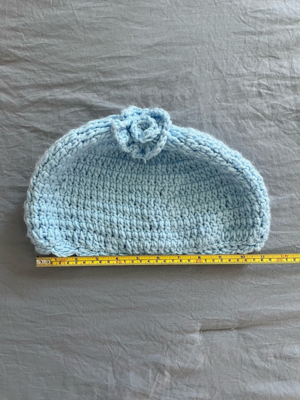 Light Blue Crochet Beanie with Flower handmade - Picture 3 of 5